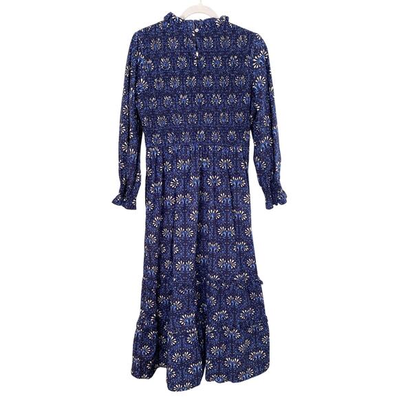 Pink City Prints Isabel Smocked Midi Dress Midnight Vine  Blue Tuckernuck M - Picture 4 of 9